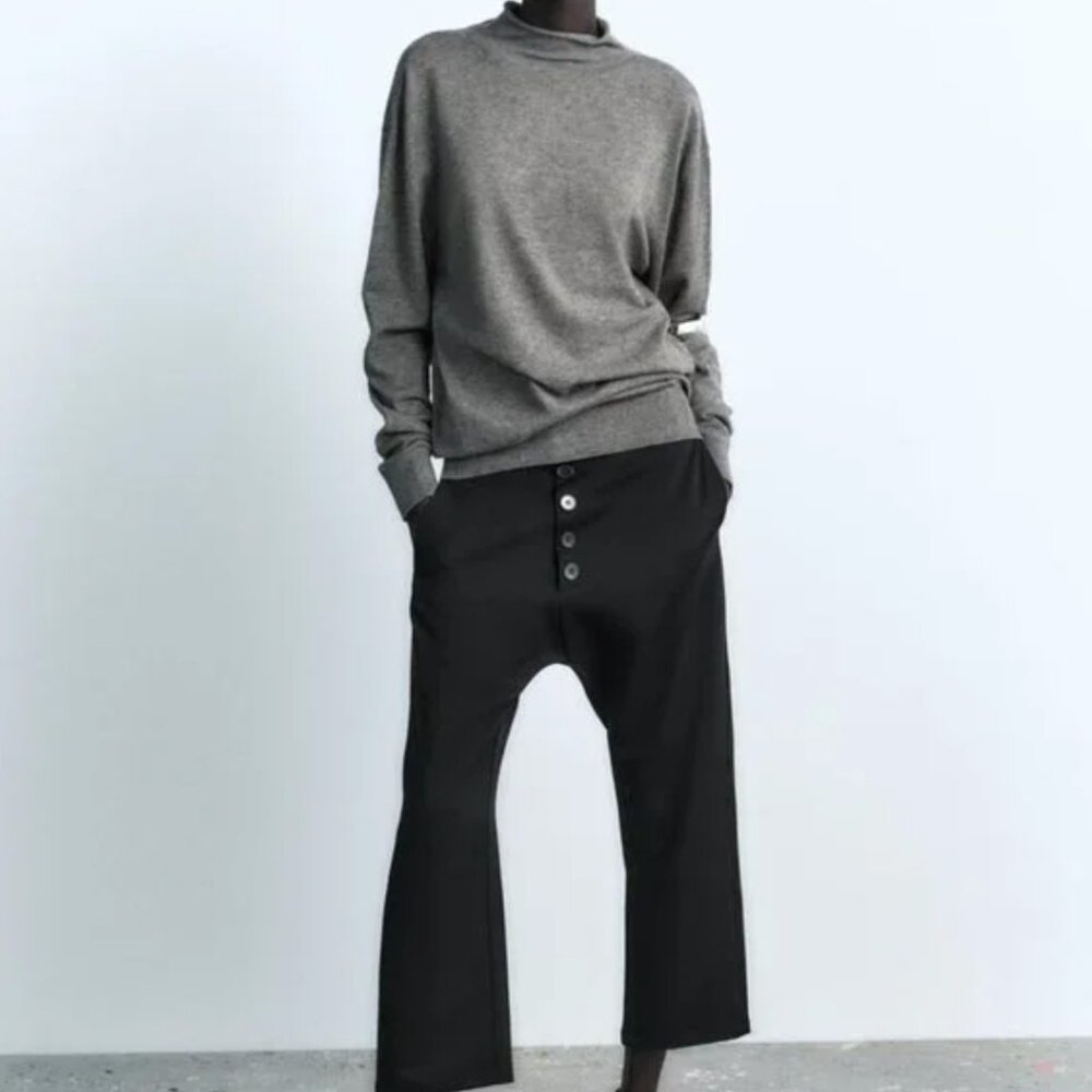 NWT ZARA MULTI-POSITIONAL BUTTONED KNIT SWEATER GRAY MARL